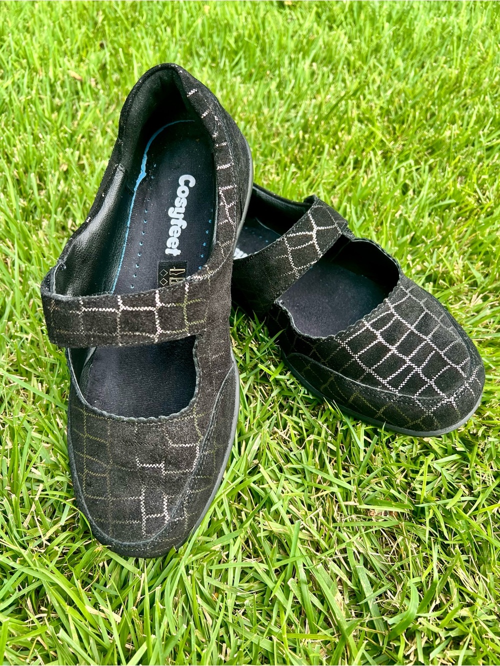 Cosyfeet extra wide black suede babydoll Mary Jane Velcro shoes orthopedic 8.5